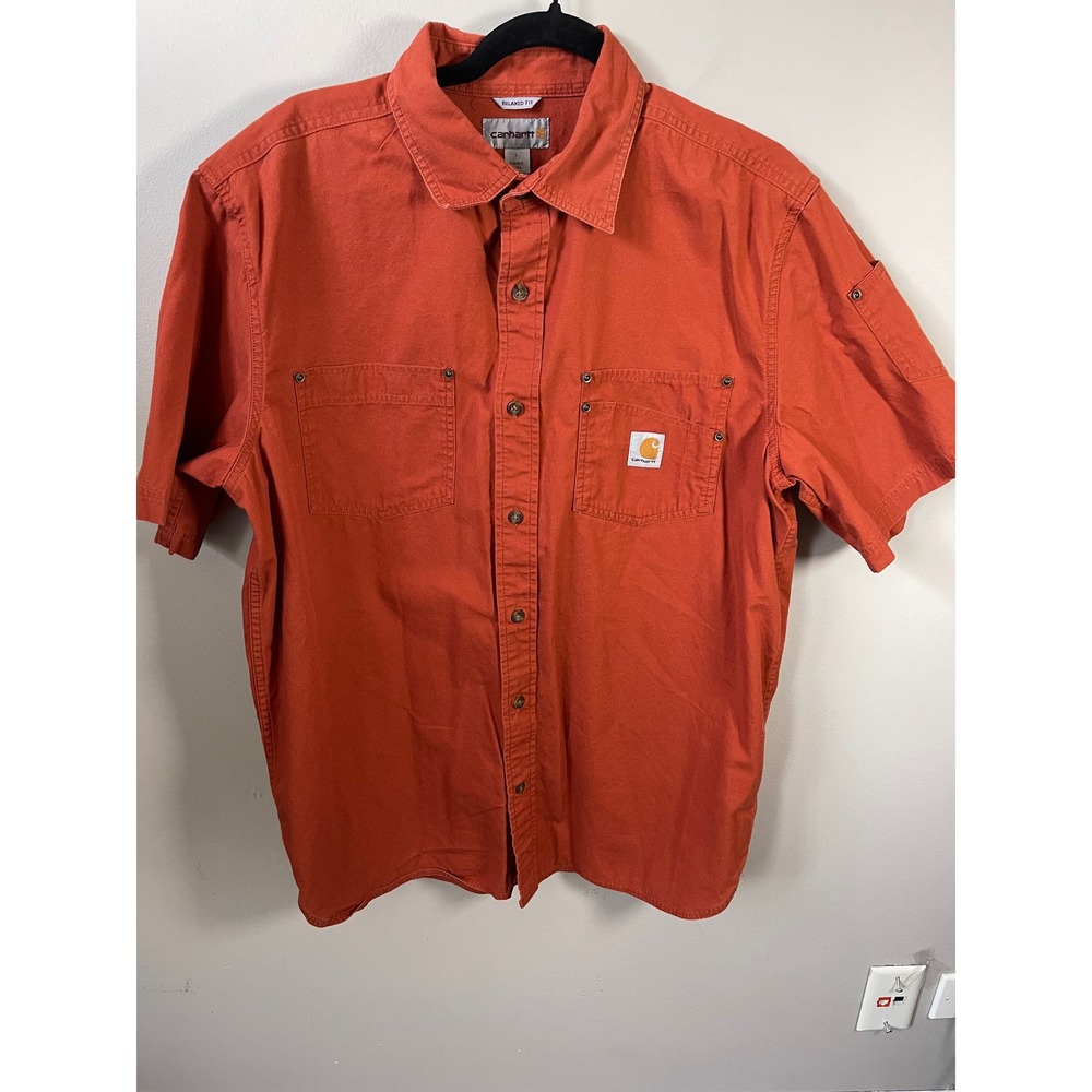 Carhartt Mens Relaxed Fit Short Sleeve Canvas Work Shirt Rust Orange casual